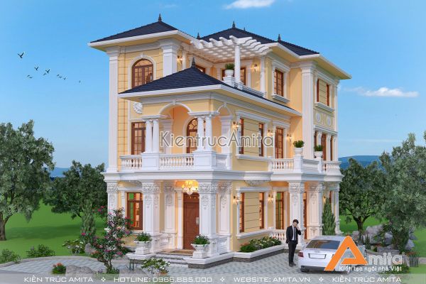 Mẫu thiết kế biệt thự kiểu Pháp (CĐT: bà Hoa - Lào Cai) BT32118