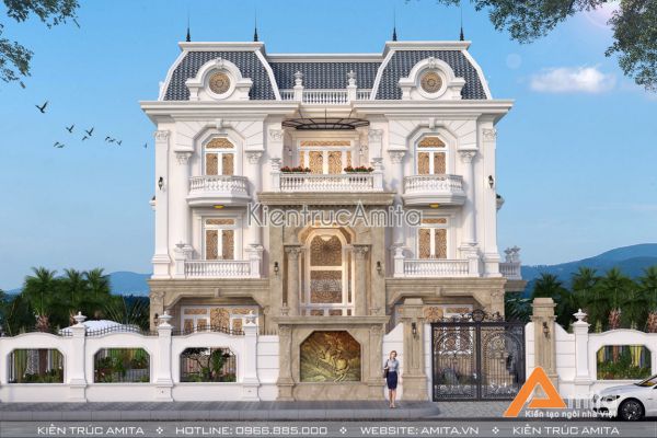 Mẫu biệt thự tân cổ điển 3 tầng kiến trúc Pháp đẹp BT32156