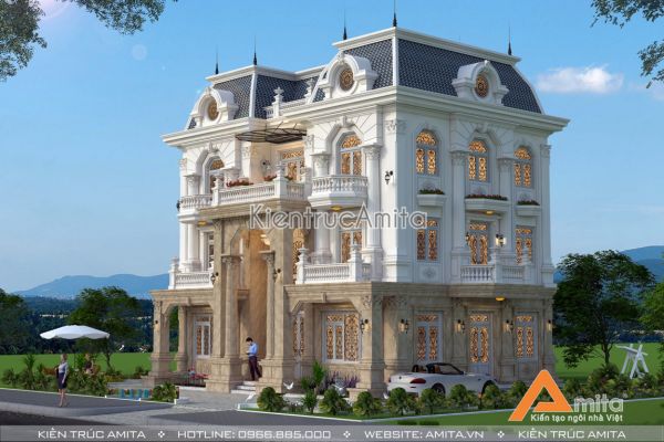 Mẫu biệt thự tân cổ điển 3 tầng kiến trúc Pháp đẹp BT32156