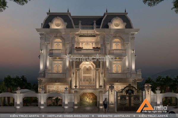 Mẫu biệt thự tân cổ điển 3 tầng kiến trúc Pháp đẹp BT32156