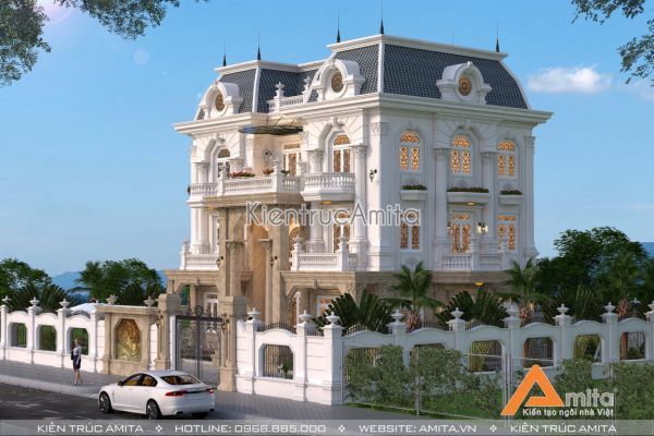 Mẫu biệt thự tân cổ điển 3 tầng kiến trúc Pháp đẹp BT32156