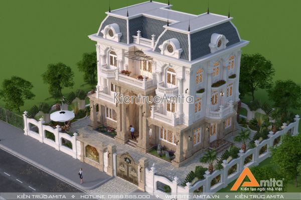 Mẫu biệt thự tân cổ điển 3 tầng kiến trúc Pháp đẹp BT32156