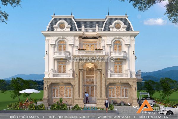 Mẫu biệt thự tân cổ điển 3 tầng kiến trúc Pháp đẹp BT32156