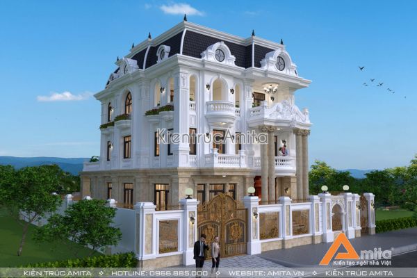 Thiết kế biệt thự 3 tầng đẹp phong cách Pháp tại Nghệ An BT32201