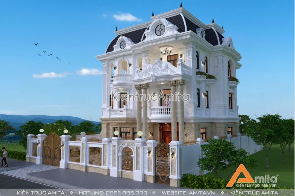 Thiết kế biệt thự 3 tầng đẹp phong cách Pháp tại Nghệ An BT32201