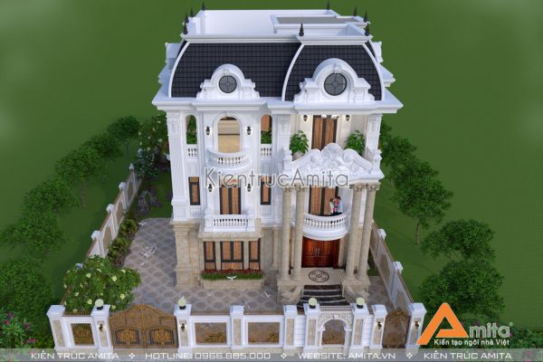 Thiết kế biệt thự 3 tầng đẹp phong cách Pháp tại Nghệ An BT32201