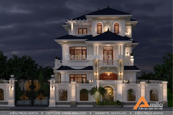 Thiết kế biệt thự 3 tầng kiểu Pháp kết hợp truyền thống BT32245