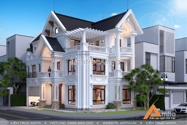 Biệt thự 3 tầng tân cổ điển kết hợp Á Đông đẹp lãng mạn BT32253