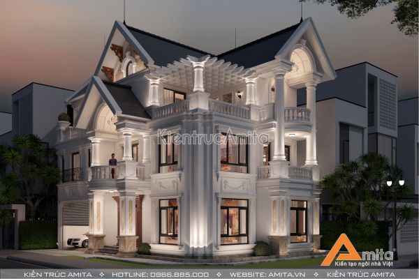 Biệt thự 3 tầng tân cổ điển kết hợp Á Đông đẹp lãng mạn BT32253
