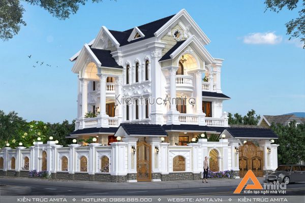 Thiết kế biệt thự tân cổ điển 3 tầng đẹp tại Hưng Yên BT32262