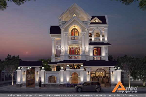 Thiết kế biệt thự tân cổ điển 3 tầng đẹp tại Hưng Yên BT32262