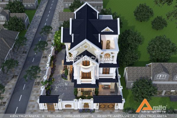 Thiết kế biệt thự tân cổ điển 3 tầng đẹp tại Hưng Yên BT32262