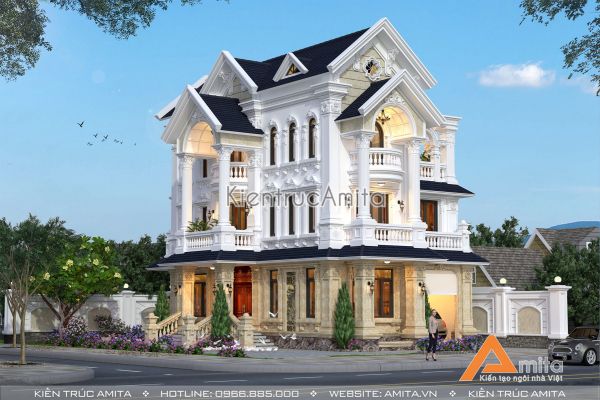 Thiết kế biệt thự tân cổ điển 3 tầng đẹp tại Hưng Yên BT32262