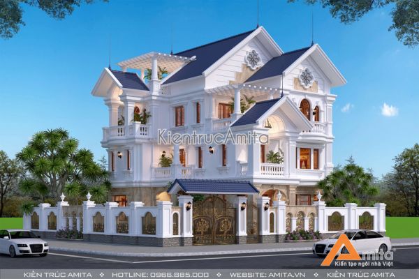 Thiết kế biệt thự 3 tầng tân cổ điển 2 mặt tiền tuyệt đẹp BT32273