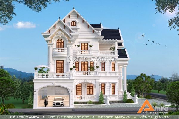 Mẫu thiết kế nhà biệt thự đẹp 3 tầng phong cách tân cổ điển BT32281