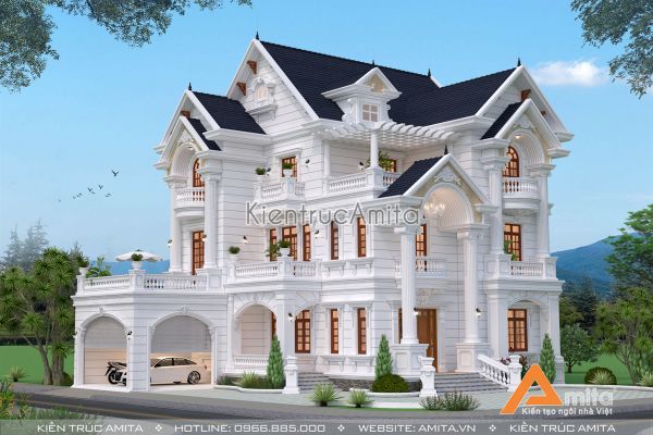 Mẫu thiết kế nhà biệt thự đẹp 3 tầng phong cách tân cổ điển BT32281