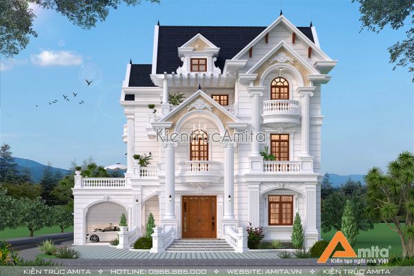 Mẫu thiết kế nhà biệt thự đẹp 3 tầng phong cách tân cổ điển BT32281