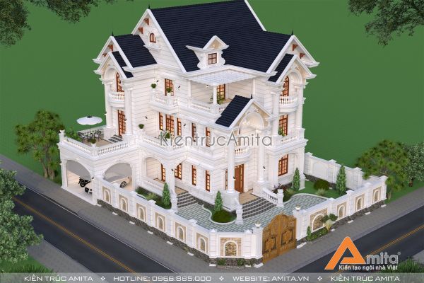Mẫu thiết kế nhà biệt thự đẹp 3 tầng phong cách tân cổ điển BT32281