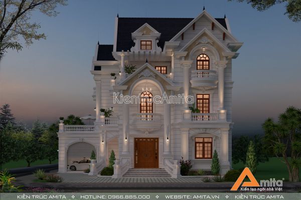 Mẫu thiết kế nhà biệt thự đẹp 3 tầng phong cách tân cổ điển BT32281