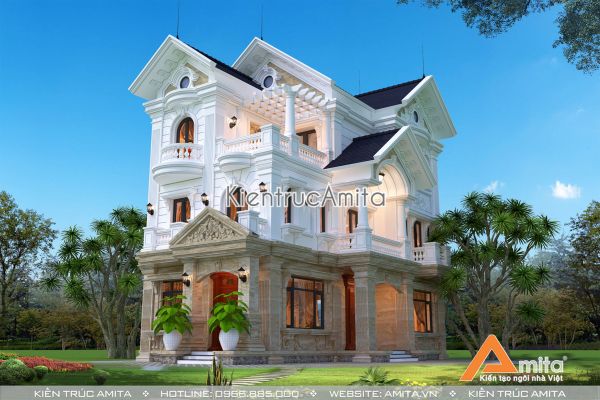 Thiết kế nhà biệt thự 3 tầng tân cổ điển đẹp Ông Chung - Hà Nam BT32284