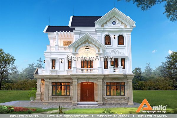 Thiết kế nhà biệt thự 3 tầng tân cổ điển đẹp Ông Chung - Hà Nam BT32284