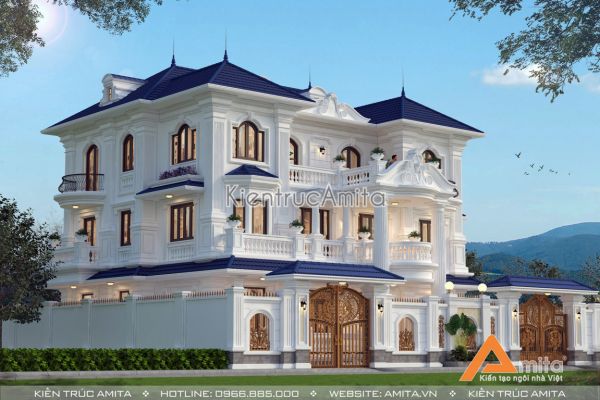 Mẫu thiết kế biệt thự 3 tầng tân cổ kiểu Pháp đẹp tại Linh Đàm BT32287