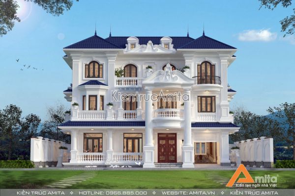 Mẫu thiết kế biệt thự 3 tầng tân cổ kiểu Pháp đẹp tại Linh Đàm BT32287