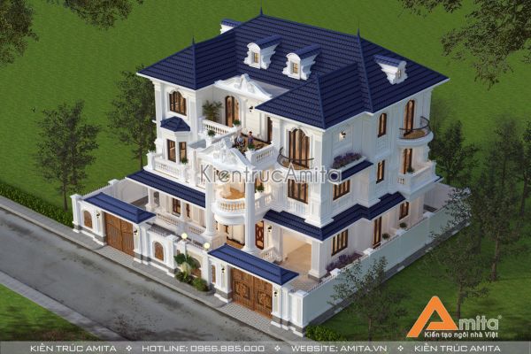 Mẫu thiết kế biệt thự 3 tầng tân cổ kiểu Pháp đẹp tại Linh Đàm BT32287