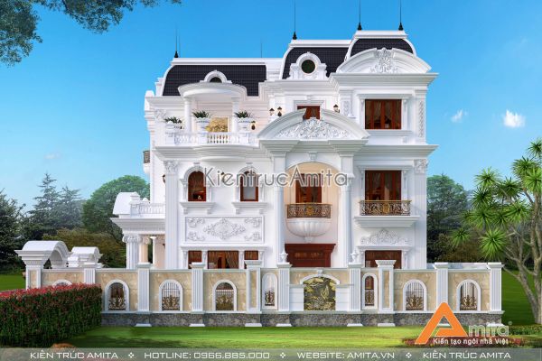 Thiết kế biệt thự 3 tầng kiểu Pháp đẹp, nguy nga và đẳng cấp BT32289