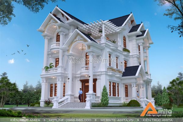Mẫu biệt thự tân cổ điển 3 tầng đẹp (CĐT: Bà Bình - Long An) BT32290
