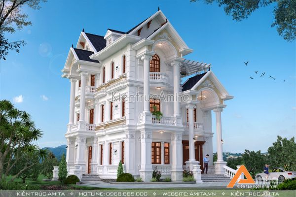 Mẫu biệt thự tân cổ điển 3 tầng đẹp (CĐT: Bà Bình - Long An) BT32290