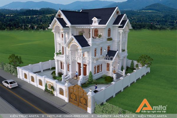 Mẫu biệt thự tân cổ điển 3 tầng đẹp (CĐT: Bà Bình - Long An) BT32290