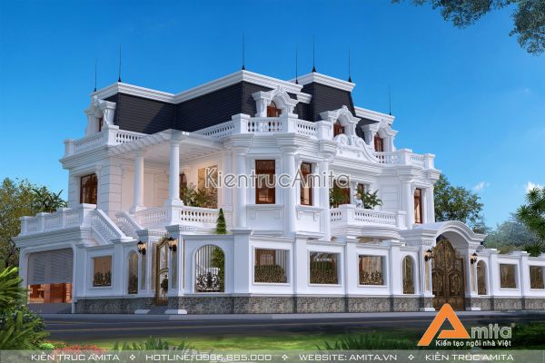 Thiết kế biệt thự đẹp kiến trúc châu Âu 3 tầng  BT32294