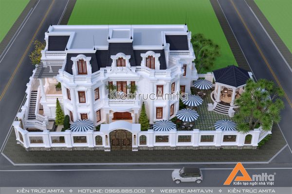 Thiết kế biệt thự đẹp kiến trúc châu Âu 3 tầng  BT32294
