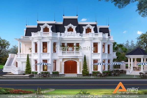 Thiết kế biệt thự đẹp kiến trúc châu Âu 3 tầng  BT32294