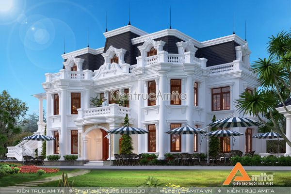 Thiết kế biệt thự đẹp kiến trúc châu Âu 3 tầng  BT32294
