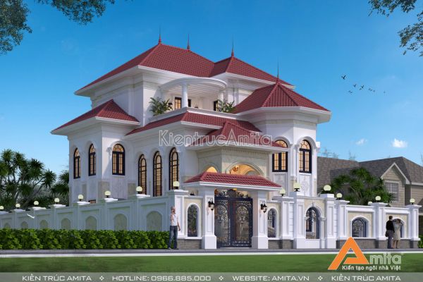 Đốn tim với mẫu biệt thự tân cổ điển 3 tầng đẹp tại Bình Dương BT32329