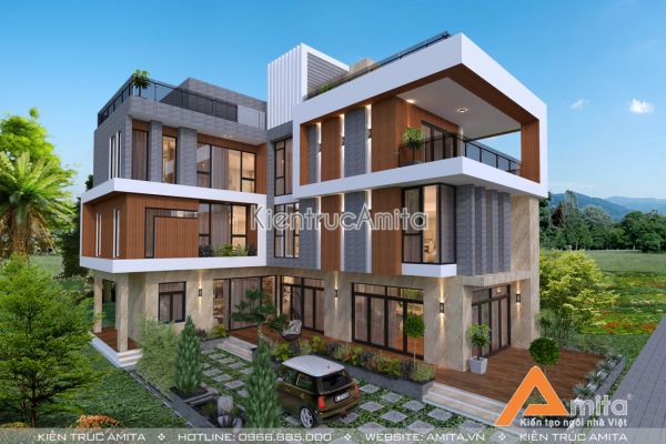 Mẫu thiết kế biệt thự hiện đại có bể bơi BT41085