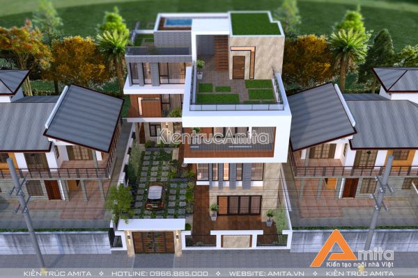 Mẫu thiết kế biệt thự hiện đại có bể bơi BT41085