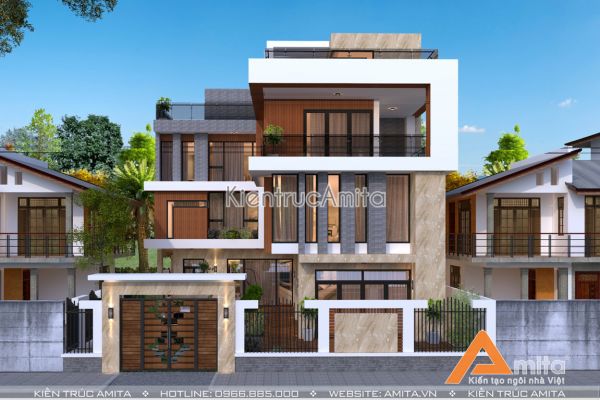 Mẫu thiết kế biệt thự hiện đại có bể bơi BT41085