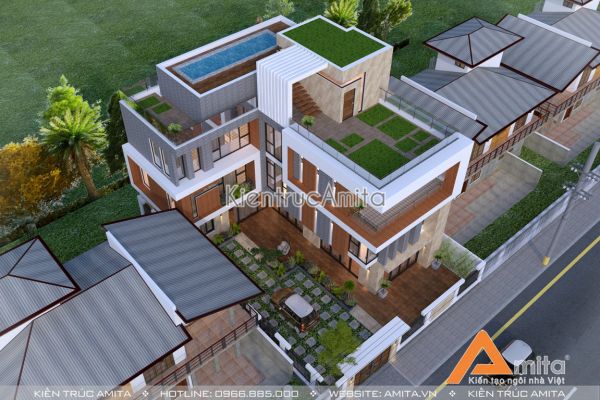 Mẫu thiết kế biệt thự hiện đại có bể bơi BT41085