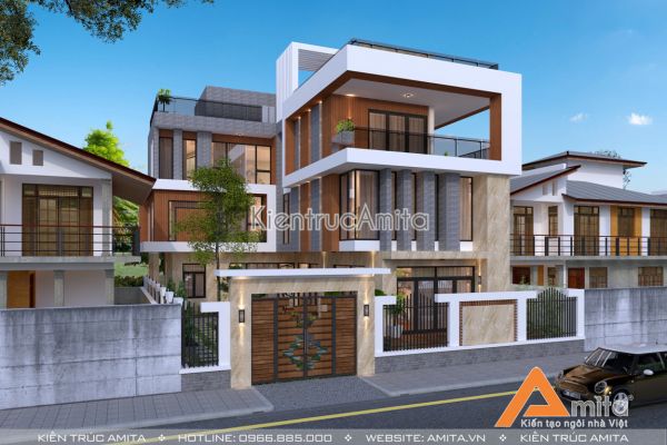 Mẫu thiết kế biệt thự hiện đại có bể bơi BT41085