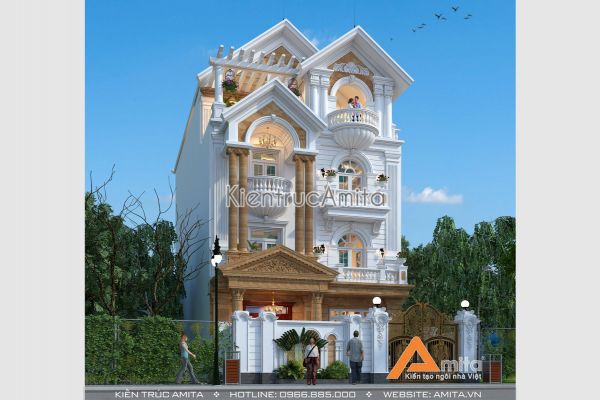 Thiết kế biệt thự 4 tầng phong cách tân cổ điển BT42236