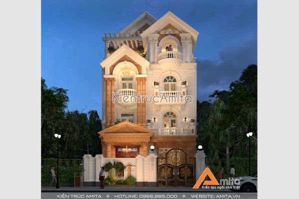 Thiết kế biệt thự 4 tầng phong cách tân cổ điển BT42236