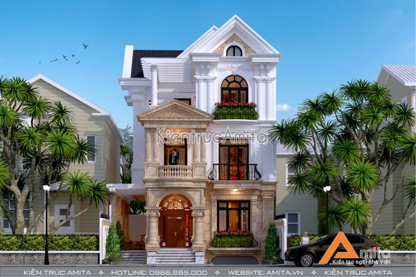 Thiết kế biệt thự mini 4 tầng tân cổ điển có gara BT42251