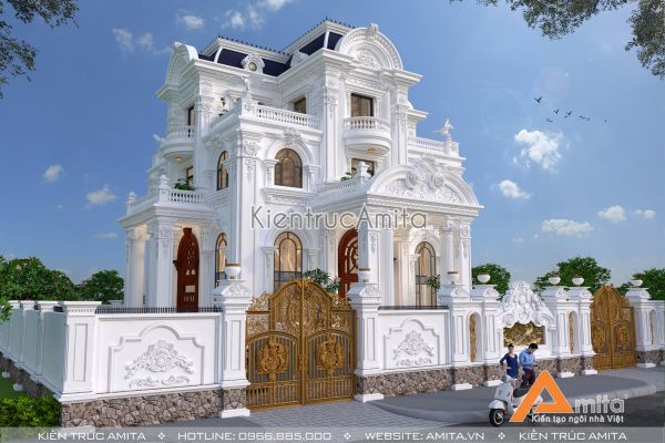 Mẫu biệt thự 4 tầng phong cách tân cổ điển BT42254