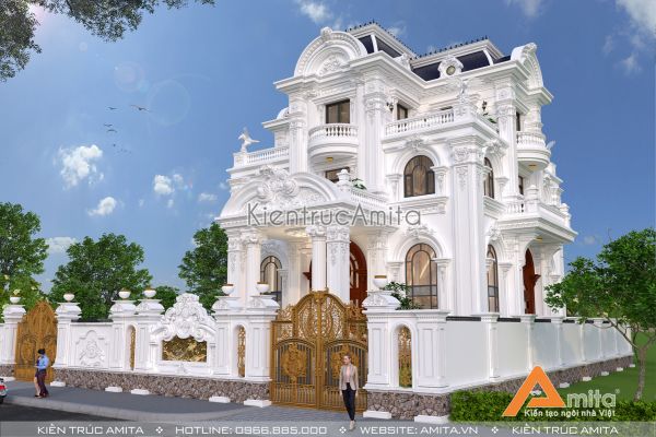 Mẫu biệt thự 4 tầng phong cách tân cổ điển BT42254