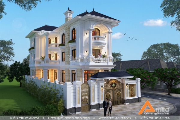Mẫu biệt thự đẹp 4 tầng tân cổ điển (CĐT: Bà Hiền - Nghệ An) BT42265