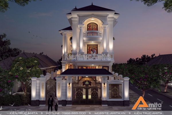 Mẫu biệt thự đẹp 4 tầng tân cổ điển (CĐT: Bà Hiền - Nghệ An) BT42265