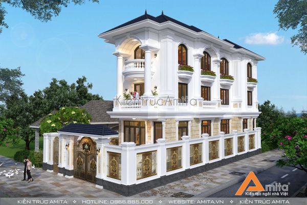 Mẫu biệt thự đẹp 4 tầng tân cổ điển (CĐT: Bà Hiền - Nghệ An) BT42265
